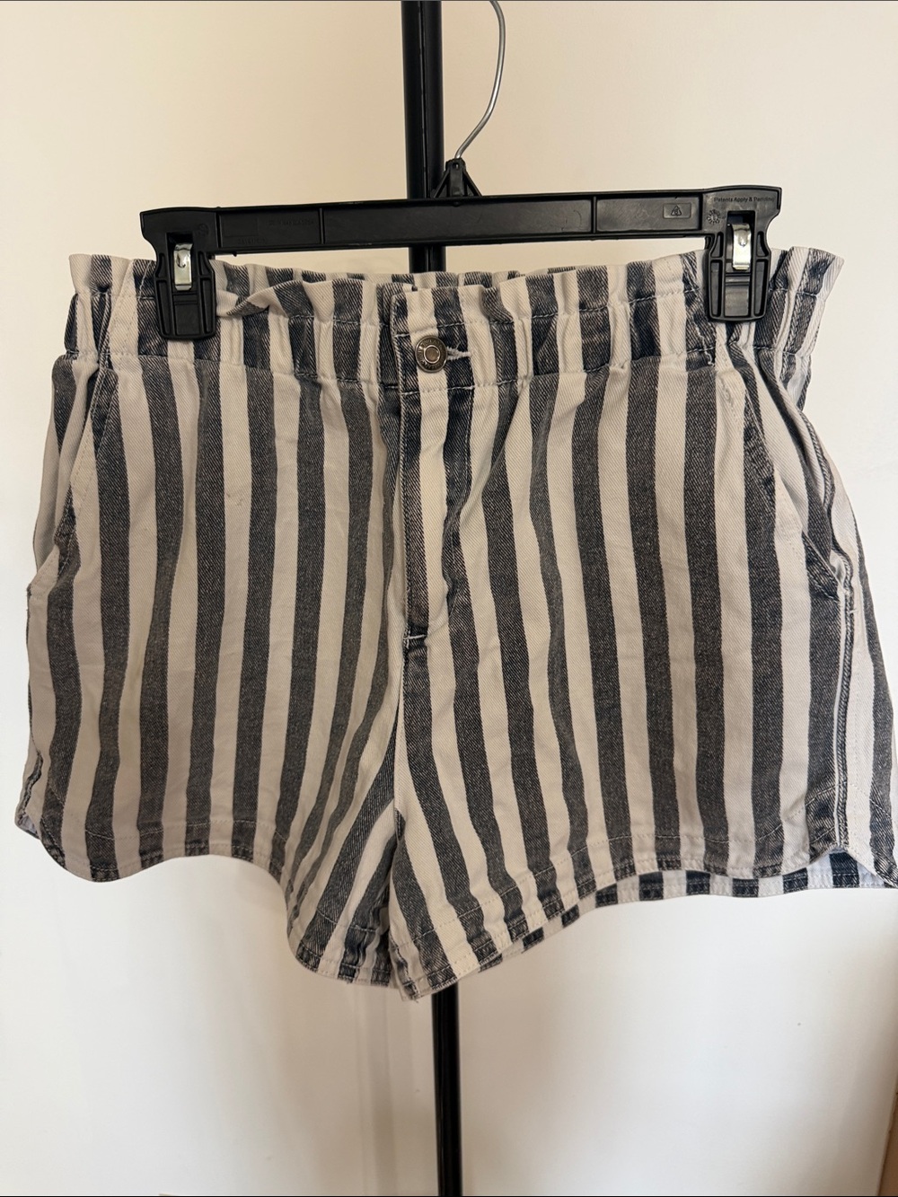 Thread & Supply Black and White Vertical Stripe High-Waist Shorts